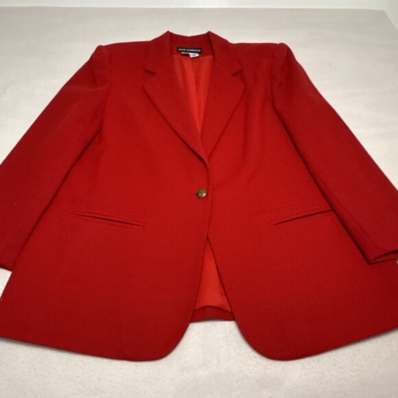 Sag Harbor 100% Wool Blazer Womens 14 Red One-Button V-Neck Collar Pocket Lined - Picture 2 of 9
